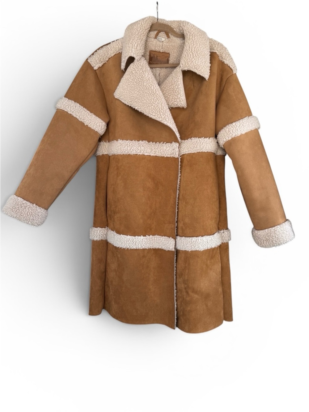 BearPaw Cream Faux Shearling Sherpa-Lined Jacket with Tan EUC Size Small